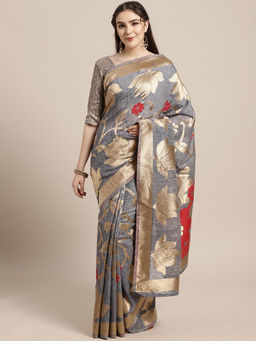 Sareemall - Grey Festive Cotton Silk Woven Saree With Unstitched Blouse