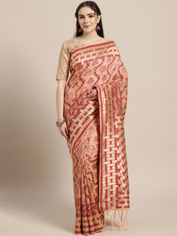 Sareemall - Peach Festive Cotton Silk Woven Saree With Unstitched Blouse