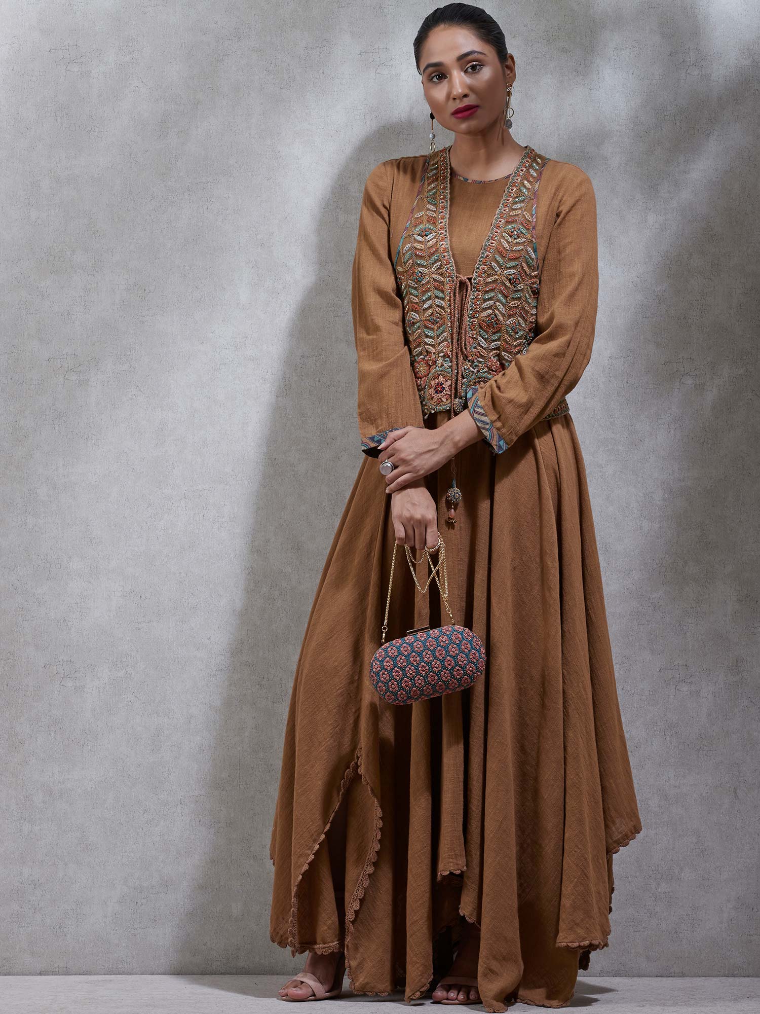 Ritu Kumar Brown Assymtrical Maxi Dress 