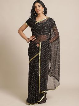 Akhilam - Black Casual Chiffon Printed Saree With Unstitched Blouse