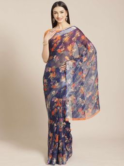 Sareemall - Blue Printed Saree Unstitched Blouse