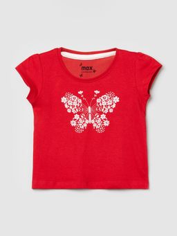 max - Girls Printed Round Neck T-Shirt Red