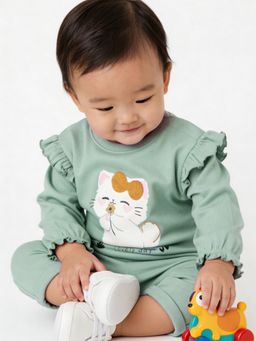 max - Girls Printed T-Shirt and Pants Set Green