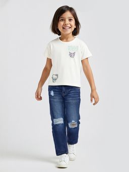 max - Girls Hello Kitty Print Crop T-Shirt Cream
