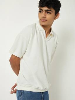 max - Boys Textured Polo T-Shirt Off White