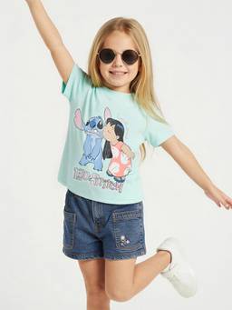 max - Girls Lilo and Stitch Print T-Shirt Blue