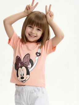 max - Girls Minnie Mouse Sequins T-Shirt Pink