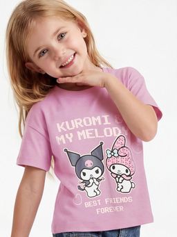 max - Girls Kuromi and My Melody Printed T-Shirt Lavender