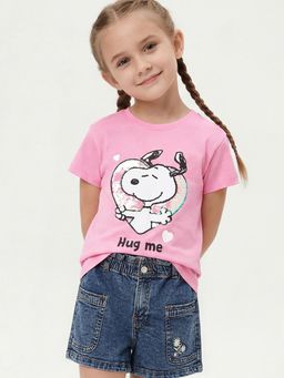 max - Girls Snoopy Sequins T-Shirt Pink
