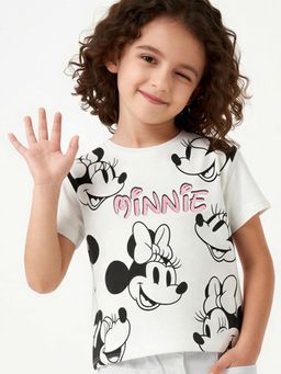 max - Girls Minnie Mouse Print T-Shirt Cream