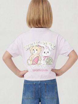 max - Girls Graphic Print Polo T-Shirt Lavender
