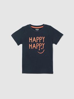 max - Boys Typographic Printed Pure Cotton T-Shirt Navy Blue