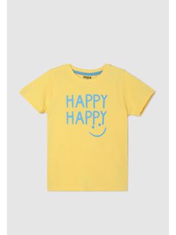 max - Boys Typographic Printed Pure Cotton T-Shirt Yellow