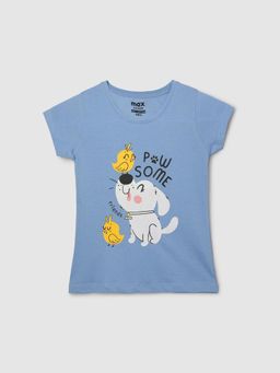 max - Girls Graphic Printed T-Shirt Blue