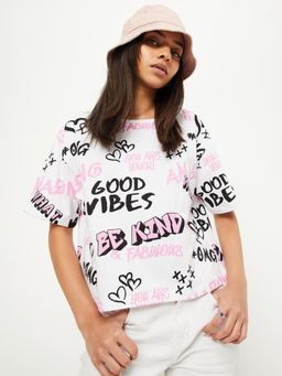 max - Girls Printed Cropped T-Shirt White