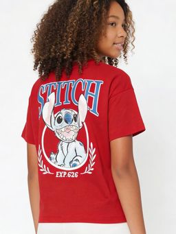 max - Girls Lilo and Stitch Print Oversized T-Shirt Red