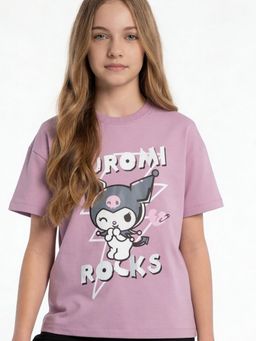 max - Girls Kuromi Print Oversized T-Shirt Pink