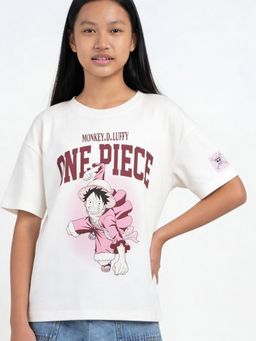max - Girls One Piece Print Oversized T-Shirt Off White