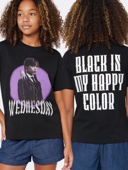 max - Girls Wednesday Print Oversized T-Shirt Black