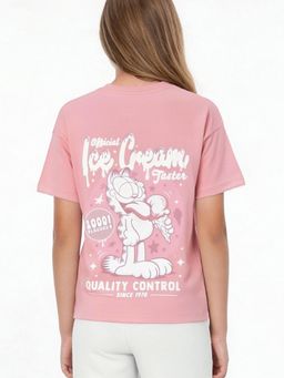 max - Girls Garfield Print Oversized T-Shirt Pink