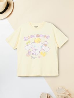 max - Girls Cinnamoroll Printed Oversized T-Shirt Yellow