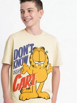 max - Boys Garfield Print Oversized T-Shirt Cream