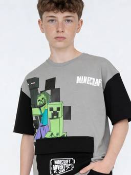 max - Boys Minecraft Print Oversized T-Shirt Grey