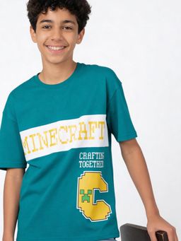 max - Boys Minecraft Print Oversized T-Shirt Green