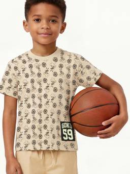 max - Boys Goku Print T-Shirt Beige