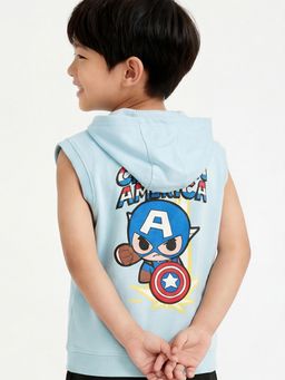 max - Boys Captain America Hooded T-Shirt Blue
