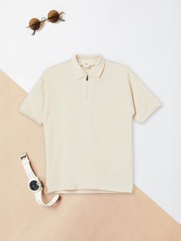 max - Boys Textured Polo T-Shirt Beige