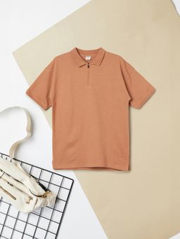 max - Boys Textured Polo T-Shirt Rust