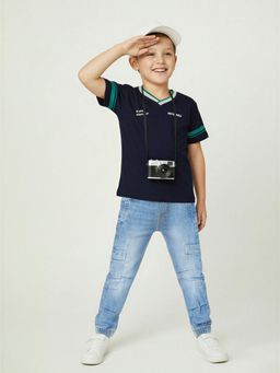max - Boys Printed Oversized T-Shirt Navy Blue