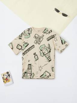 max - Boys Minecraft Printed T-Shirt Beige