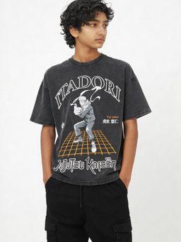 max - Boys Jujutsu Kaisen Print Oversized T-Shirt Black