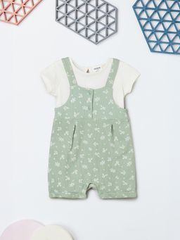 max - Girls Printed Dungaree with T-Shirt Green