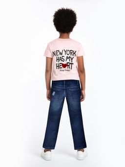 max - Girls Applique Oversized Crop T-Shirt Peach