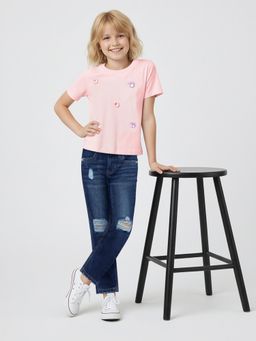 max - Girls Oversized Embellished Crop T-Shirt Peach