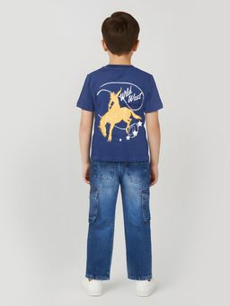 max - Boys Printed Oversized T-Shirt Blue