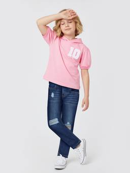 max - Girls Embroidered Hooded T-Shirt Pink