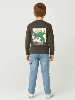 max - Boys Printed Oversized T-Shirt Grey