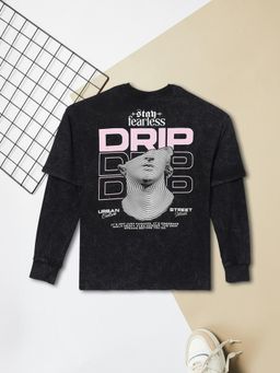 max - Boys Printed Layered Oversized T-Shirt Black