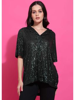 Saffe - Women Half Sleeve Collar Neck Opaque Shirt Green