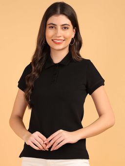 Saffe - Womens Half Sleeve Polo T-Shirt Black