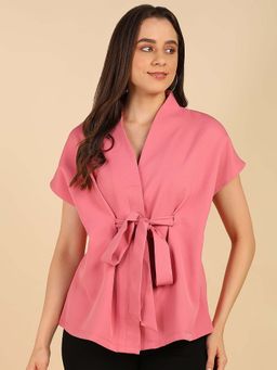 Saffe - Full Sleeved Peplum Shrug Top Pink