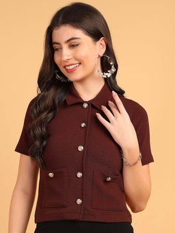 Saffe - Half Sleeved Buttoned Top Brown