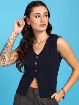 Saffe - Sleeveless Button Down Waistcoat Top Open Fron Crop Top Women