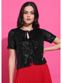 Saffe - Half Sleeve Sequins Top With Regular Fit Self -Tie At The Front