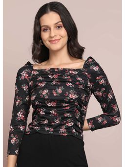 Saffe - Floral Printed Square Neck Long, Regular Sleeves Top