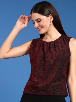 Saffe - Round Neck Sequenced Party Wear Body Fitted Crop Top Maroon